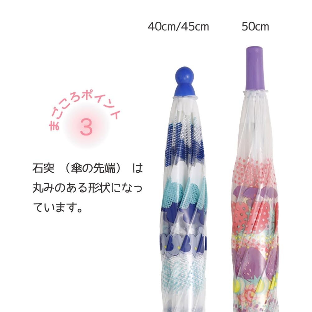 Ogawa Long Kukka Hippo Osora Safety Round 83464 Kids' Umbrella, Vinyl, Hand-Open, 40cm, Design, Wheel, Tip,