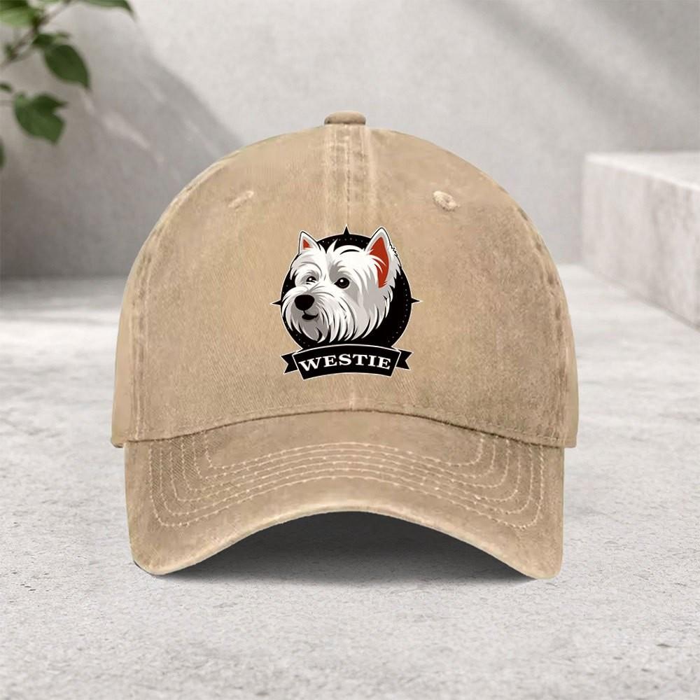 Westie Dog Head Graphic Washed Baseball Cap Unisex Vintage Cotton Snapback Hat Outdoor Casual