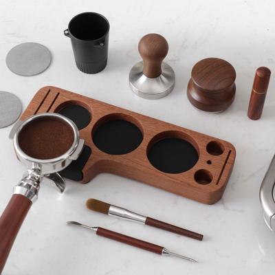 51-58mm Universele Koffie Tamper Mat Station Standaard Portafilter Houder Steunbasis Rek Walnotenhout Koffie Hendel Gereedschap Organizer