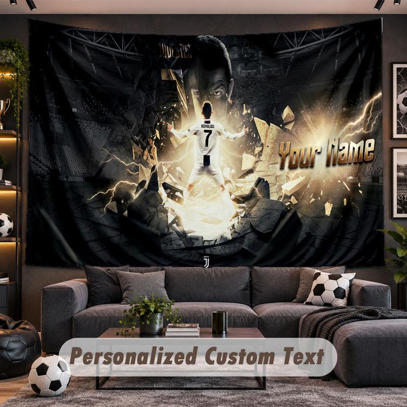 Wandtapijt met aangepaste naam Cristiano Ronaldo patroon Gepersonaliseerde bedrukte stof Wanddecoratie