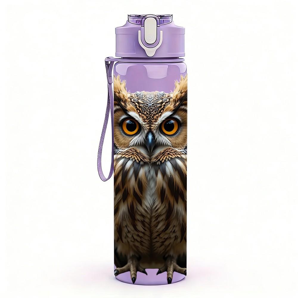 1PC Dark Owl Wild Bird Animal Print 750ml Color Plastic Sports Water Bottle Leakproof Flip Straw Lid Suitable for Sports Office Home Use