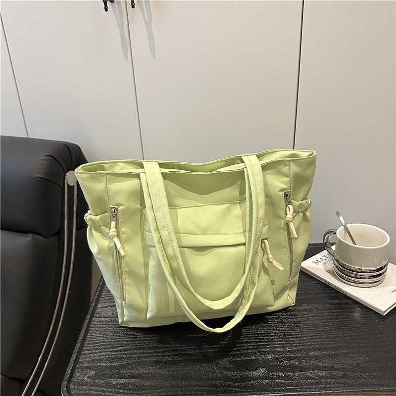 Solid Color Multi-Pocket Shoulder Bags for Women Versatile Ladies Large Capacity Tote Bag Simple Student Girls Class Handbags