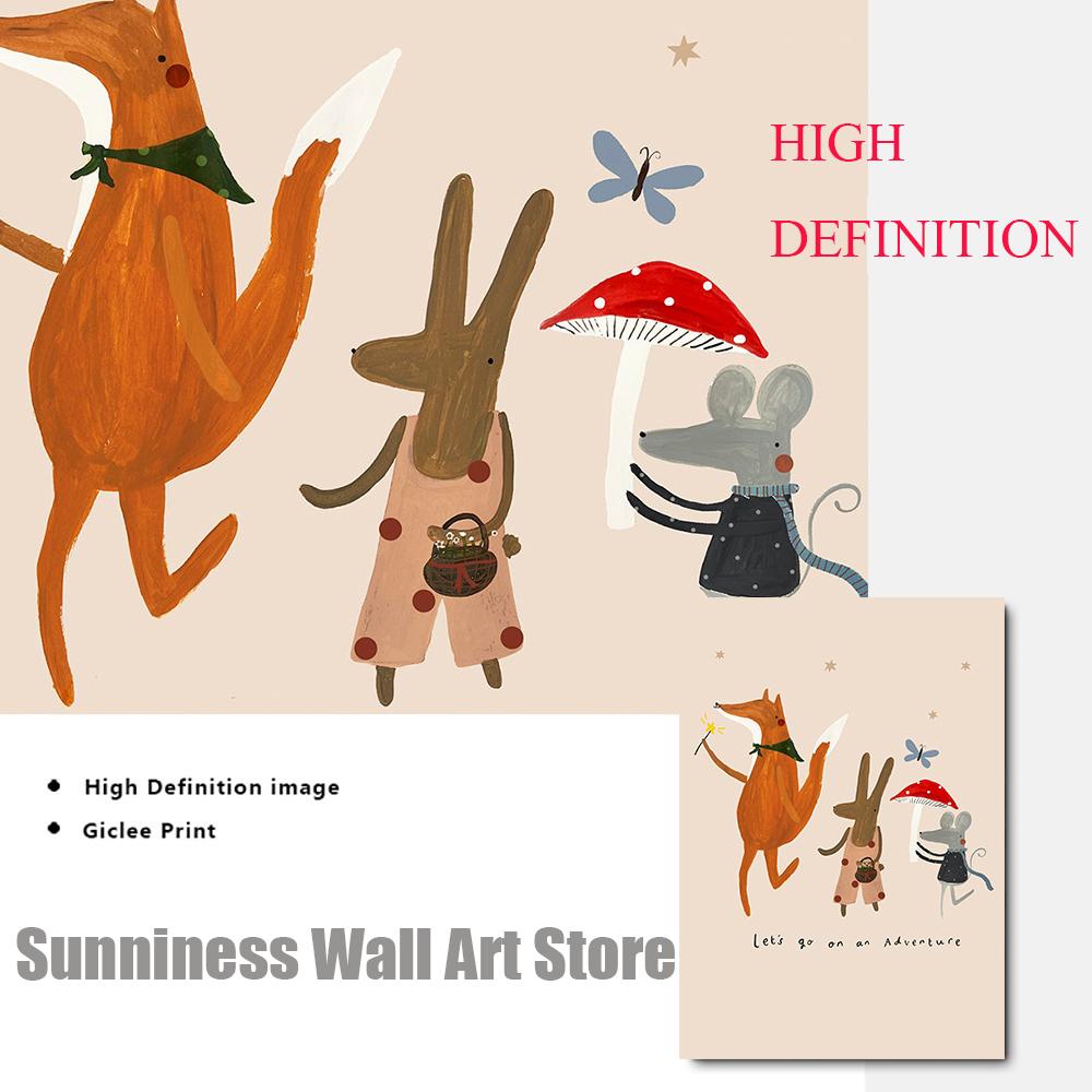 Dog Goose Rabbit Bear Wildflower Cartoon Posters Fruit Apple Pear Wall Art Canvas Painting Prints Pictures Baby Kids Room Decor