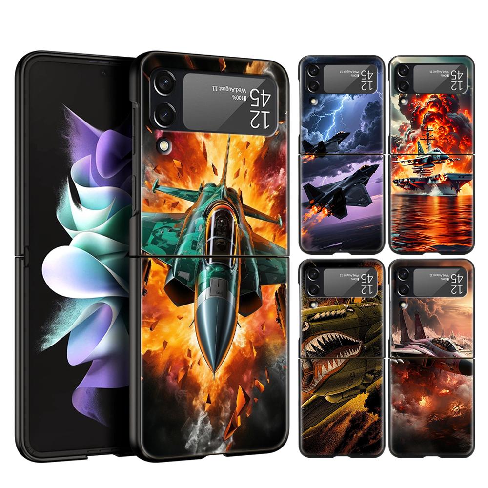 Fighter Plane Hard PC Phone Case For Samsung Galaxy Z Flip 7 6 5 4 Black Cover For Galaxy Z Flip 3 Foldable Shockproof Capas Bag