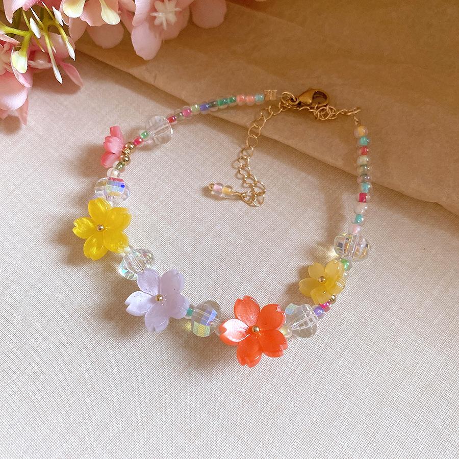 Vacation Style Beaded Resin Flower Bracelet Sweet Fashion Jewelry