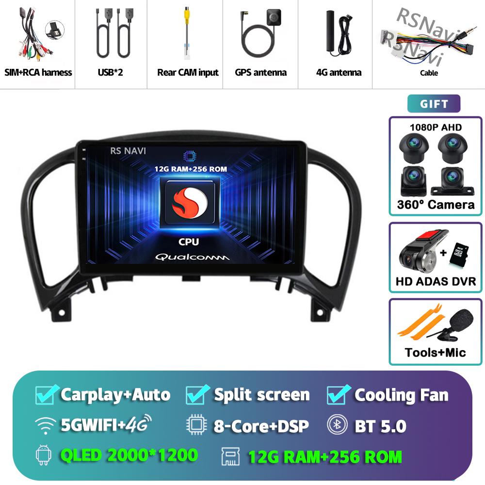 Android 14 Carplay Auto For Nissan Juke 2010 - 2014 Car Radio Player Multimedia Stereo Navigation Head Unit DSP 360 Camera GPS
