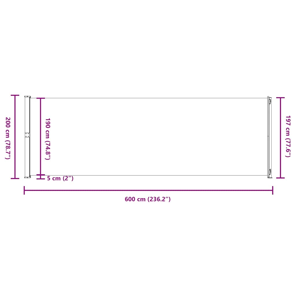 Side Awning Extendable 200x600 cm Cream