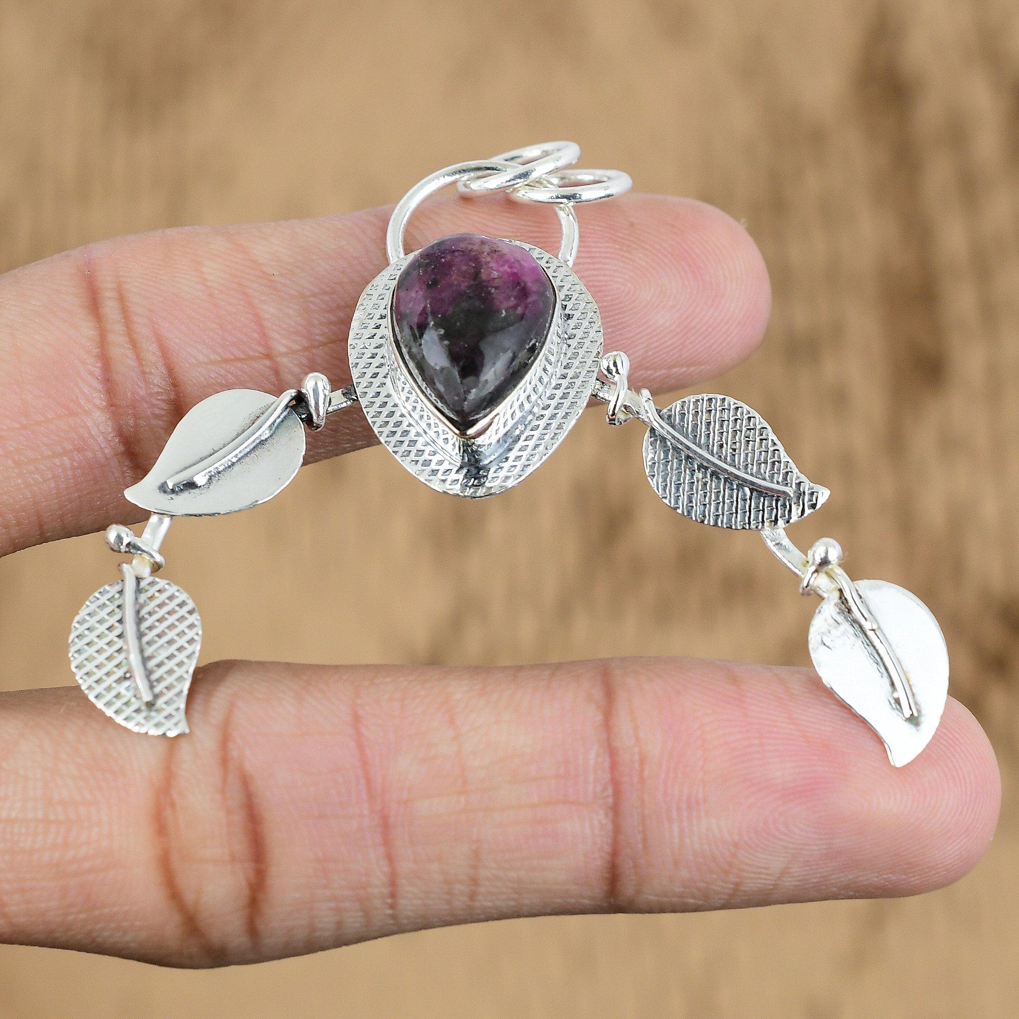 

Womens day Deal Pear Natural Rhodonite 925 Sterling Silver Wife Pendant Jewelry