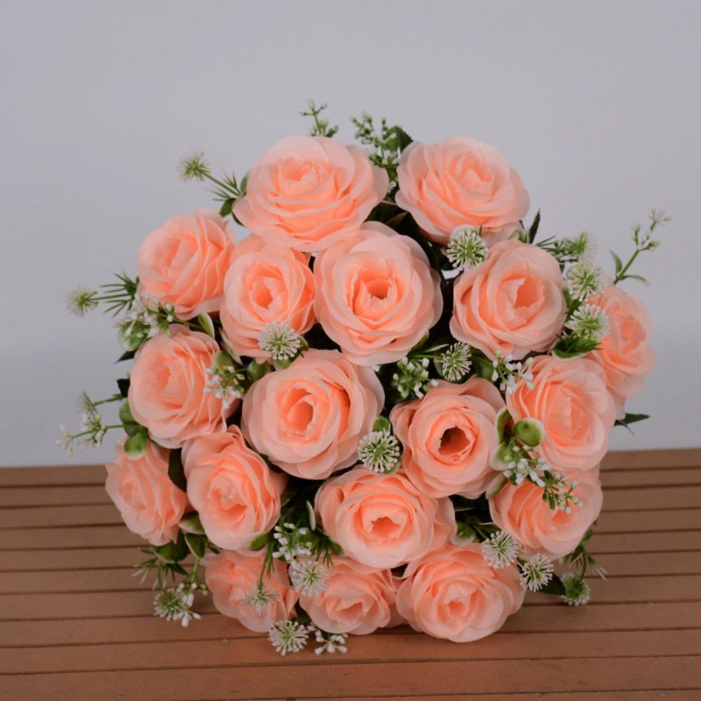 

New 18 Heads Real Happy Flower Mini Photography Photo Gift Natural Simulated Rose 6 Colors Crystal Grass Bouquet Home Decorative оранжево-розовый