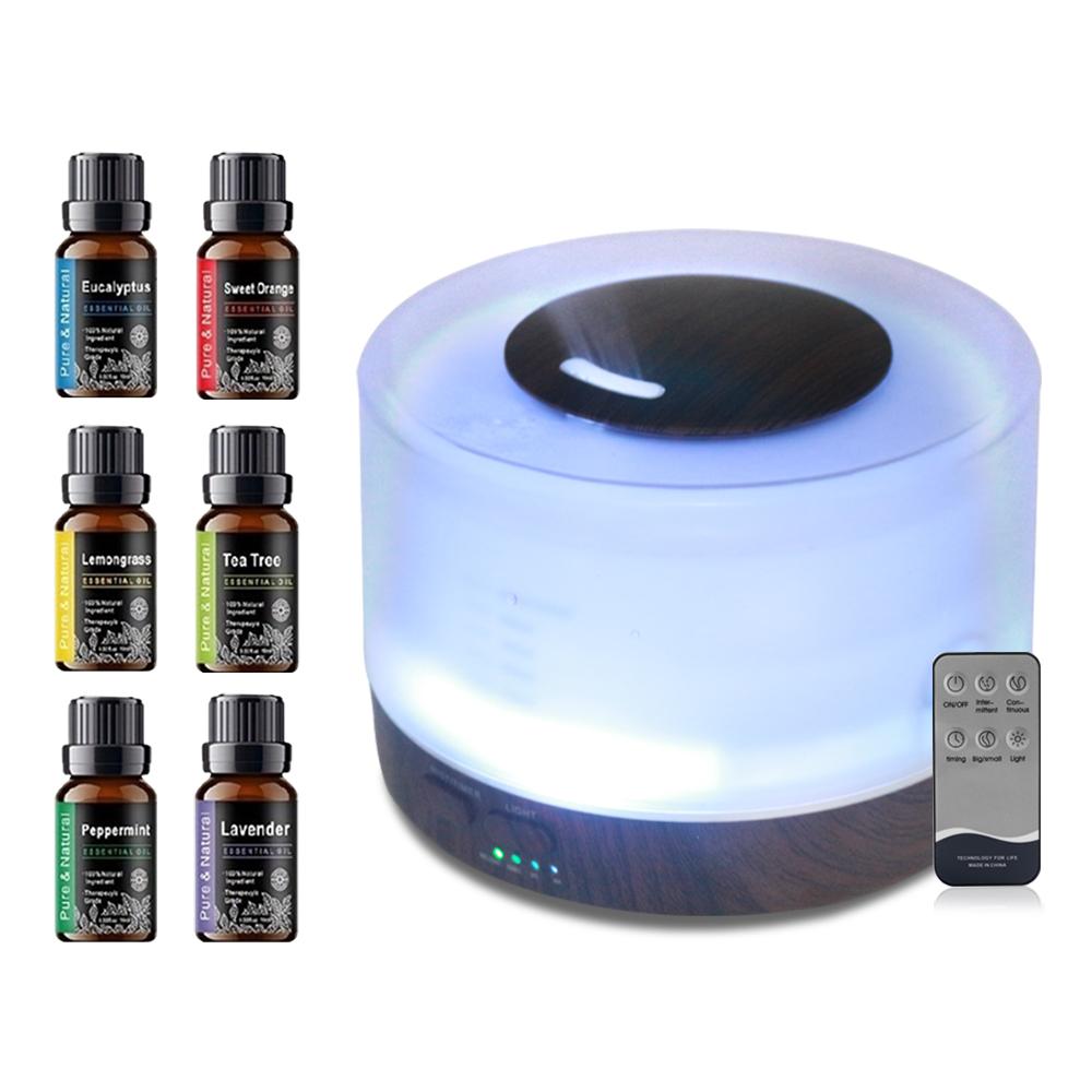500ml Essential Oil Diffuser Set with 6 Therapeutic Oils, Mood Lights for Home, Office & Spa 500ml