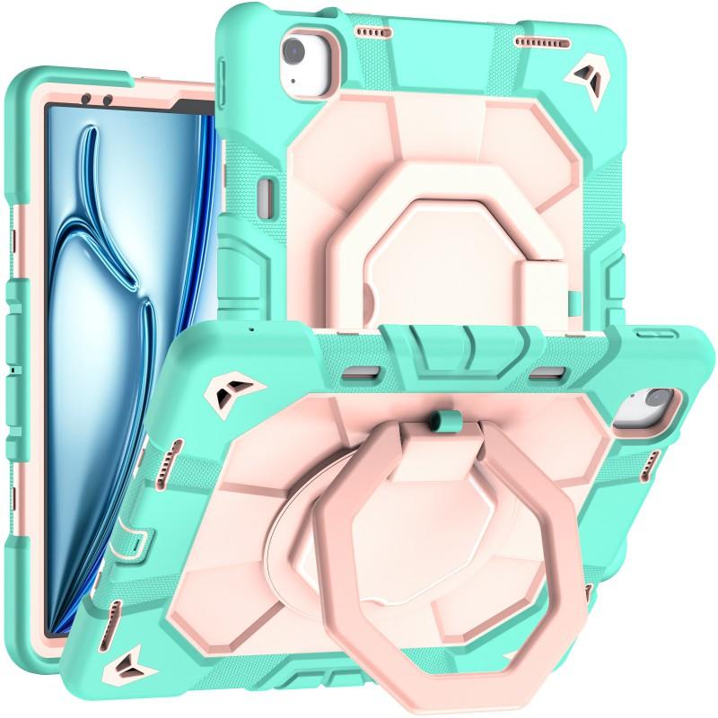IPad Air 13-inch M3 M4 Case With 360 Rotating Stand Shockproof PC Silicone Hybrid Cover Hand Strap Carry Handle