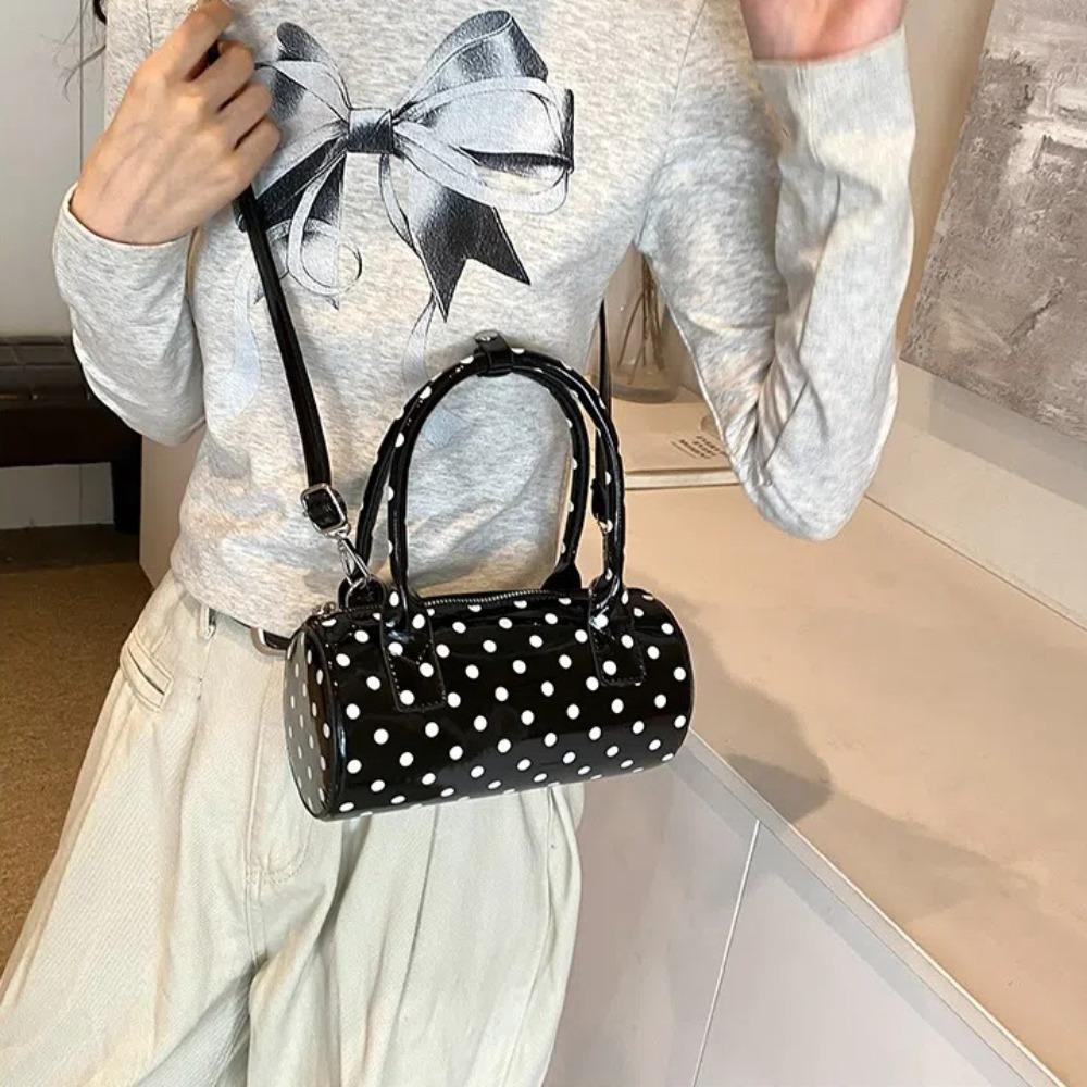 Fashion Handbag Shoulder Bag PU Leather Barrel Shape Tote Bag Polka Dot Crossbody Bag Women