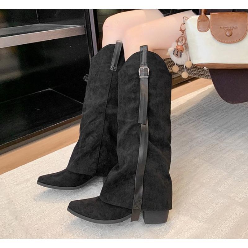 

Мода Новый Стиль Мода Зимний Уличный Стиль Остроносые Сапоги до Колена Женские Туфли на Низком Каблуке Женские Длинные Ботильоны Zapatos De Mujer 40 чёрный