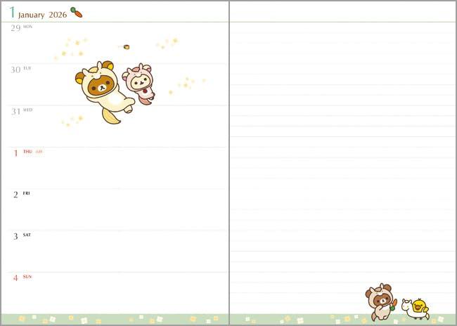 Rilakkuma 2026 Weekly ME67403 San-X Planner, B6, Thread-bound,