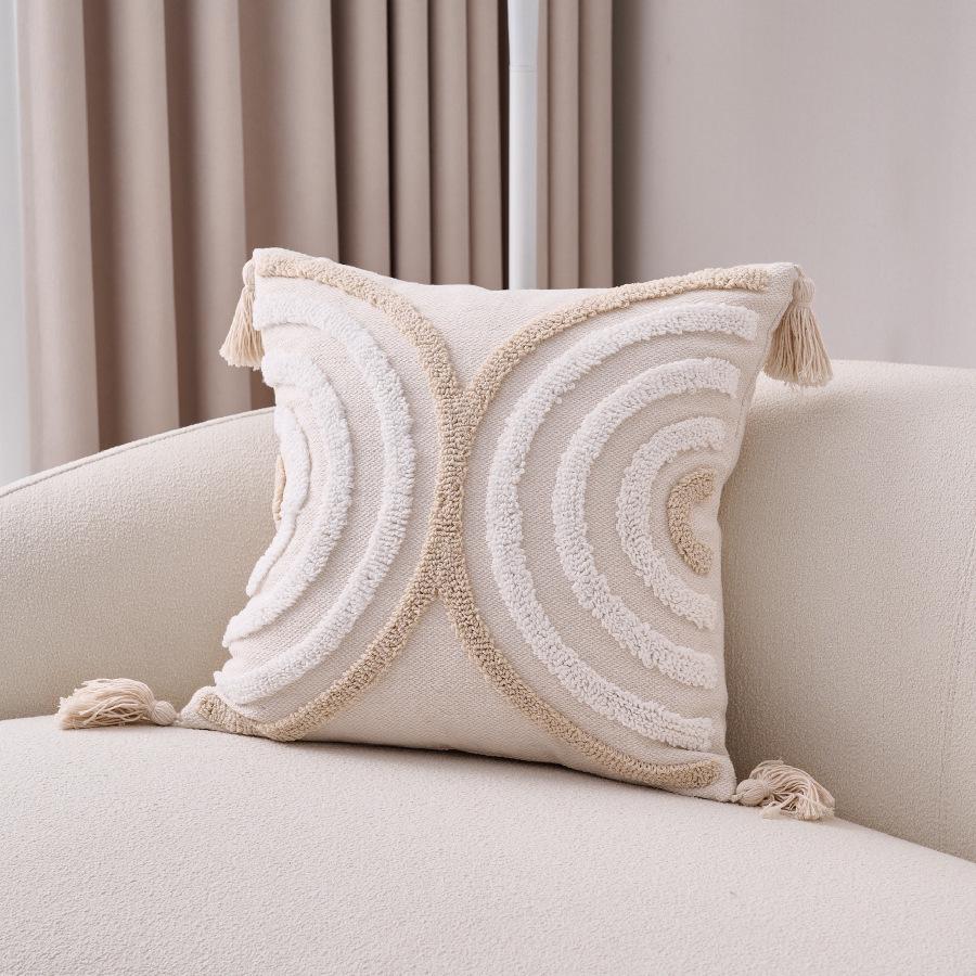 Bohemian Cotton Linen Throw Pillow with Tassels - Sofa & Bed Backrest Cushion Cover with Insert