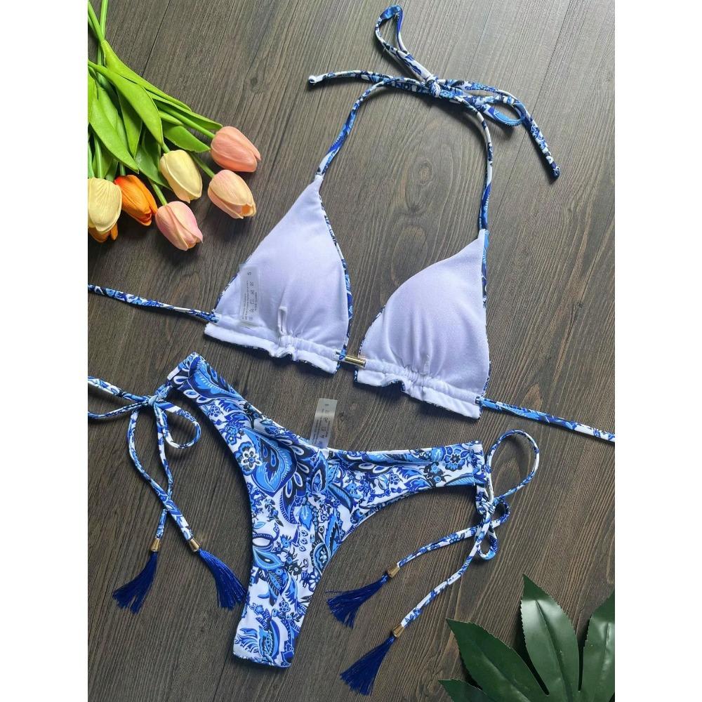 Sexy Blue and white porcelain Print Bikini Set Women's Swimsuit Two-piece Swimwear Bathing Suit Brazilian Biquinis