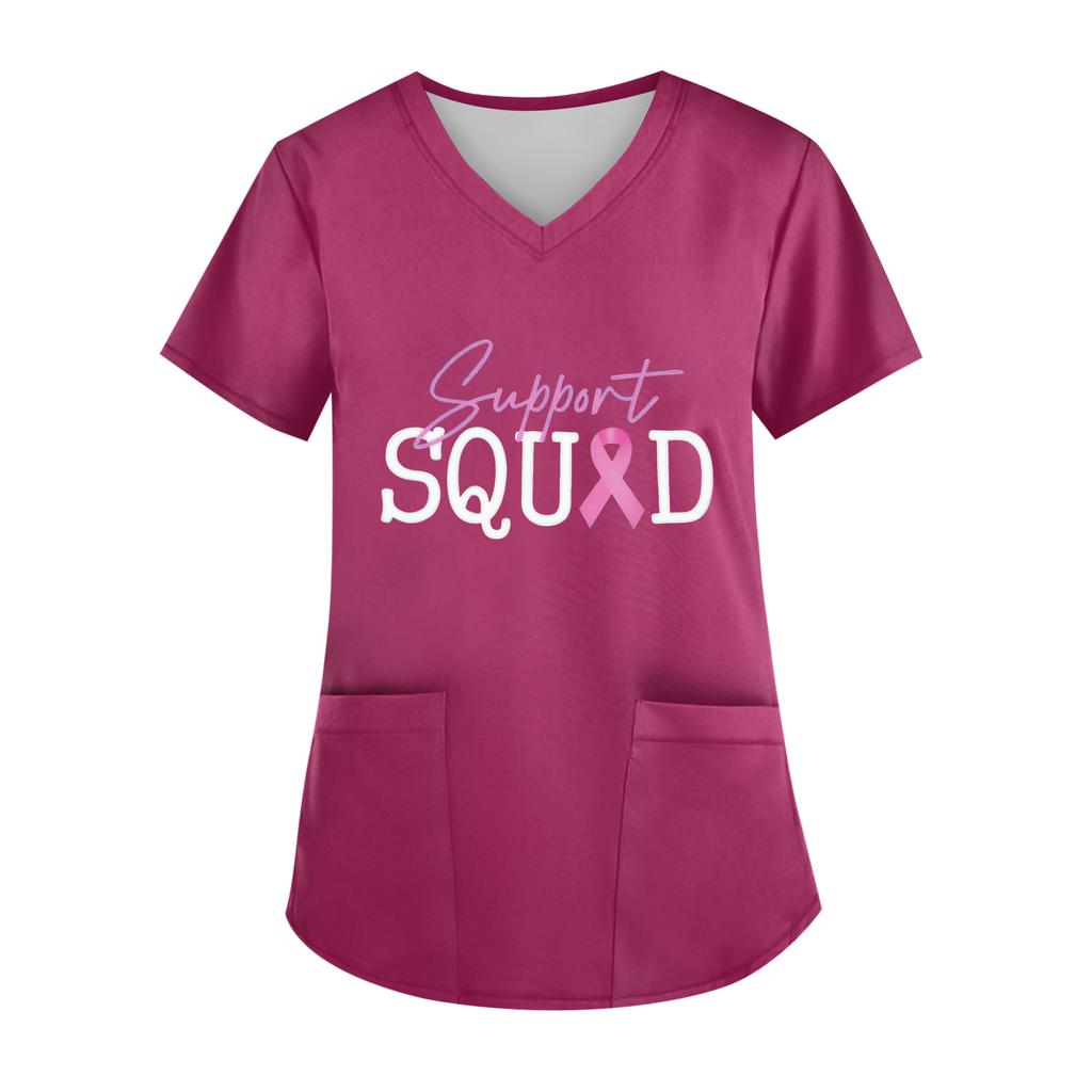 Women's V-Neck Short-Sleeve Pocketed Top With Side Slit