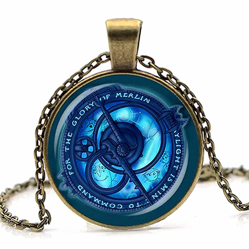 Vintage Amulet Pendant Necklaces Bronze Color Chain Blue Crystal for Childrends Toys Women Men Jewelry Gifts