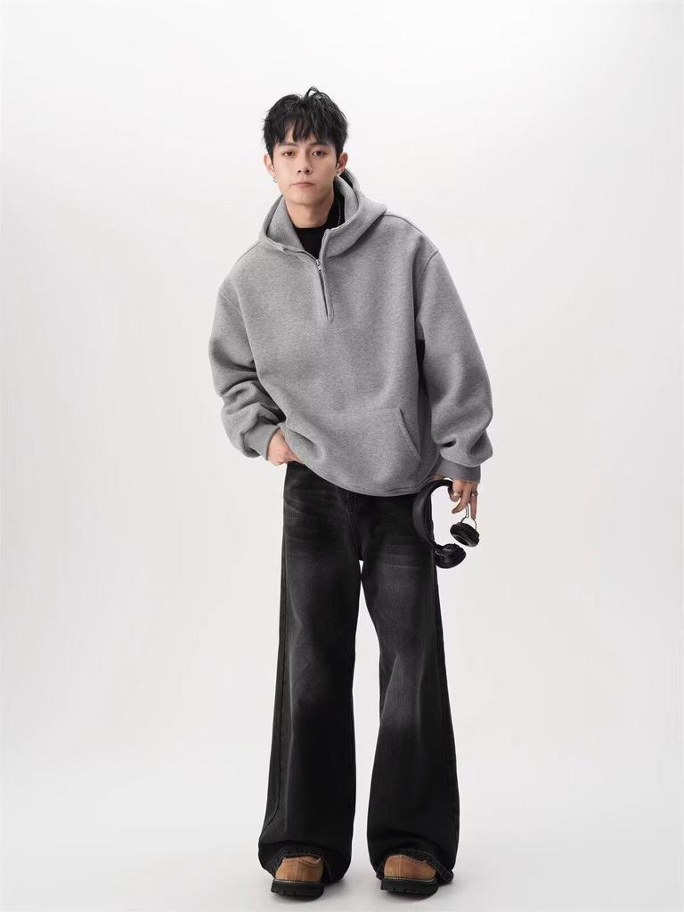 Unisex Heavyweight Half-Zip Hoodie: Trendy High-Street Design for Autumn/Winter