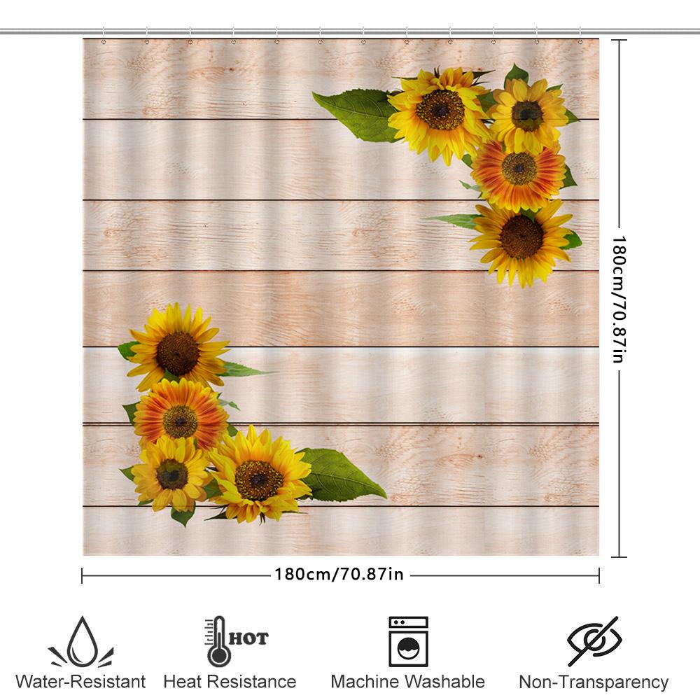 Modern Farmhouse Style Sunflower Bath Shower Curtain Waterproof Polyester Fabric Decorative Printing For Bathroom Accessories Se