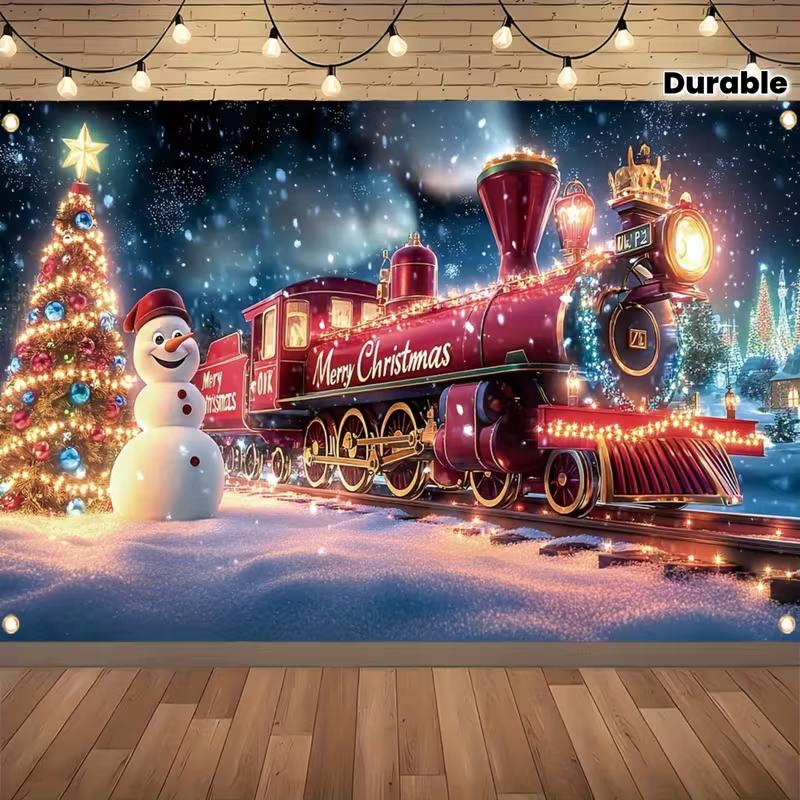 2D Polar Express Style Christmas Train Backdrop for Family Photoshoot 47.2x31.5inch/120*80cm