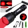 LED Tactical Hunting Flashlight 350LM 600-800 Yards Range C8 Green Red White 1-Mode Torch USB Rechargeable Lantern Lights Set