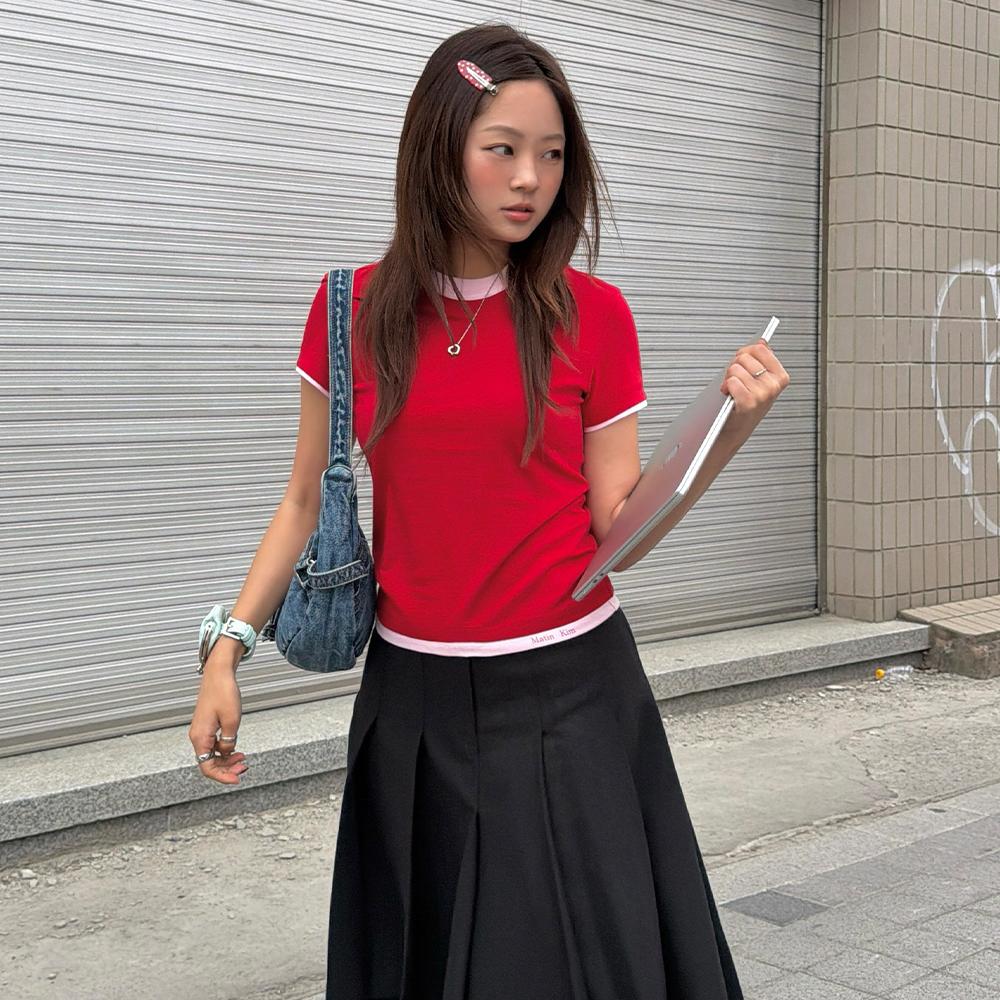 [Matinkim] COLOR POINT LAYERED TOP FOR WOMEN IN RED