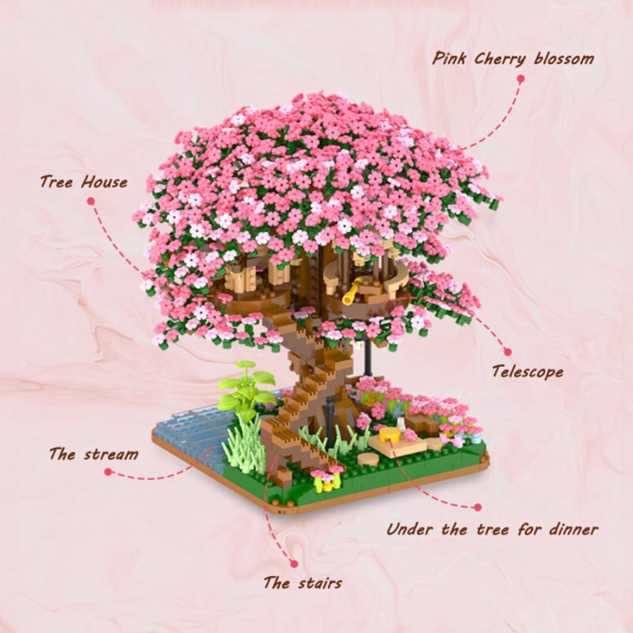 Ungiftig 2138 Teile Kirschblütenhaus Bausteine Kirschblütenbaumhaus Bonsai Montage Modell Spielzeug Heimdekoration