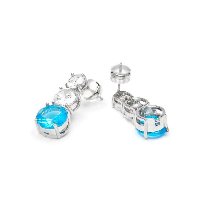 Boucles d'oreilles - Amkru - Topaze bleue - Zircon cubique - Finition rhodiée