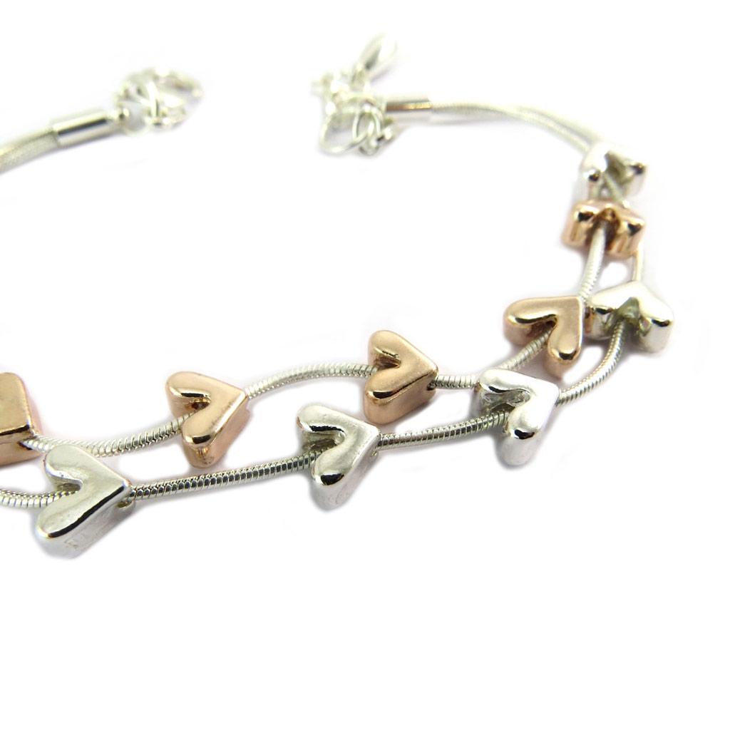 Les Trésors De Lily [P8461] - Designer Bracelet 'Love' Pink Gold Silver - 2 Rows - 7x6 Mm