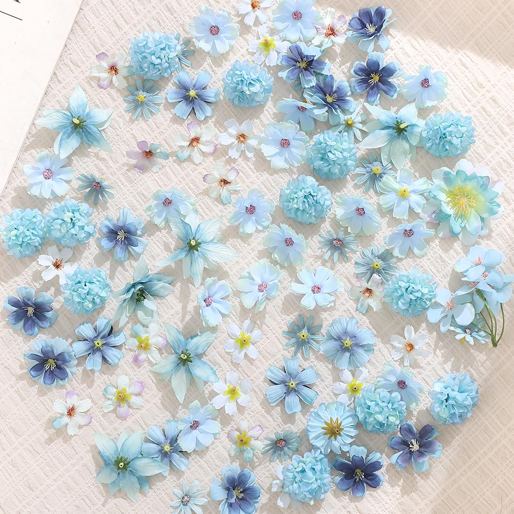 20/50Pcs Blue Artificial Flowers Rose Fake Flowers for Home Room Decor Wedding Christmas Decoration DIY Garland Gifts Accessory