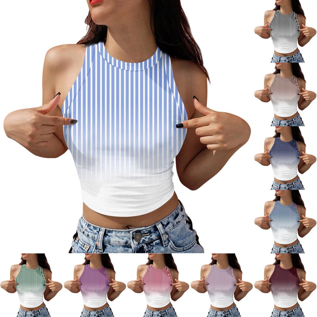 Women's Fashion Stripes Print Sleeveless Base Tank Top