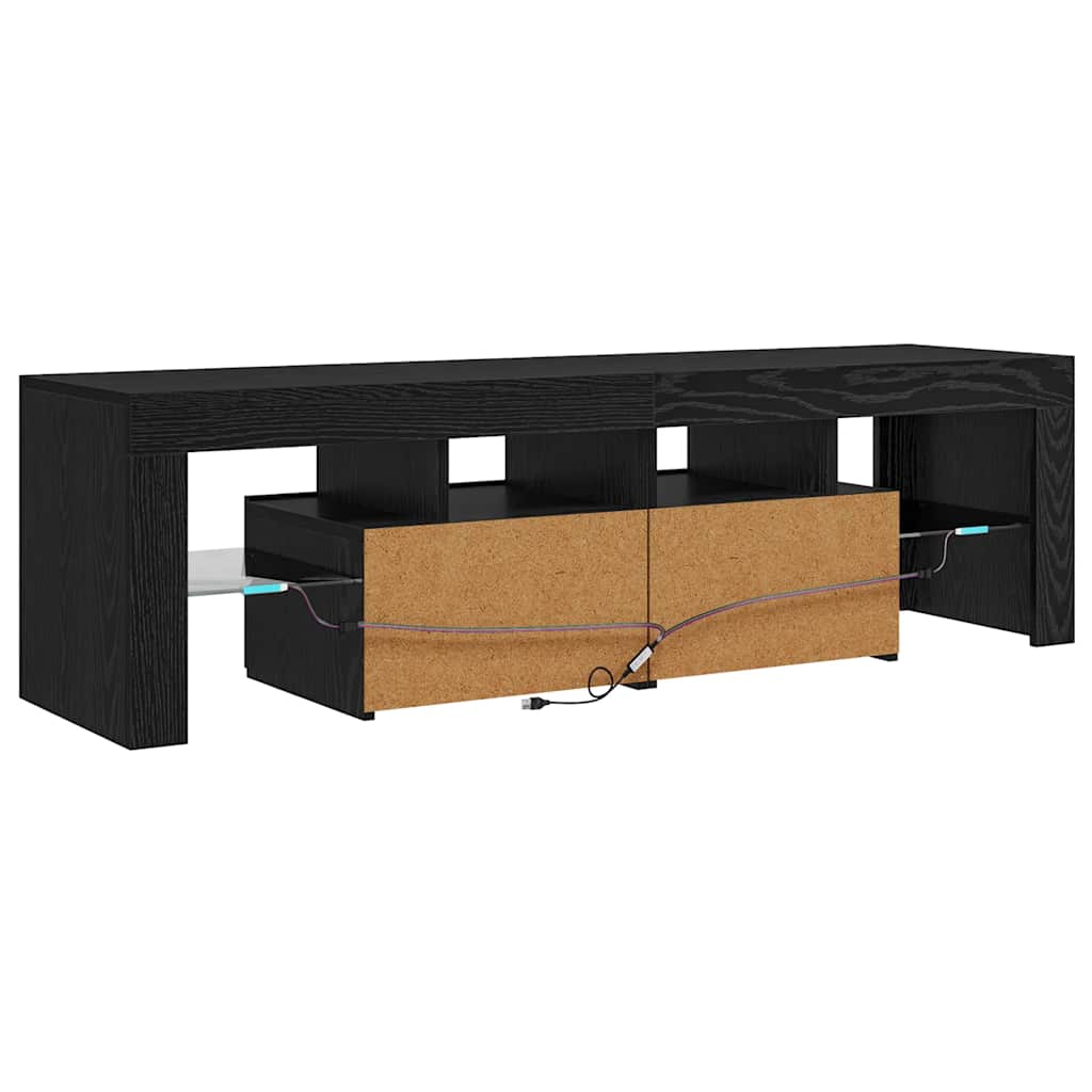 TV Cabinet with LED Lights Black Oak Effect 140 X 36.5 X 40 Cm