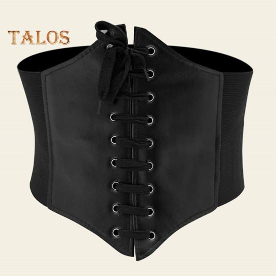 Women Lace-up Corset Wide Elastic Waist Belt Faux Leather Slimming Body Waistband Dress Shirt Decoration