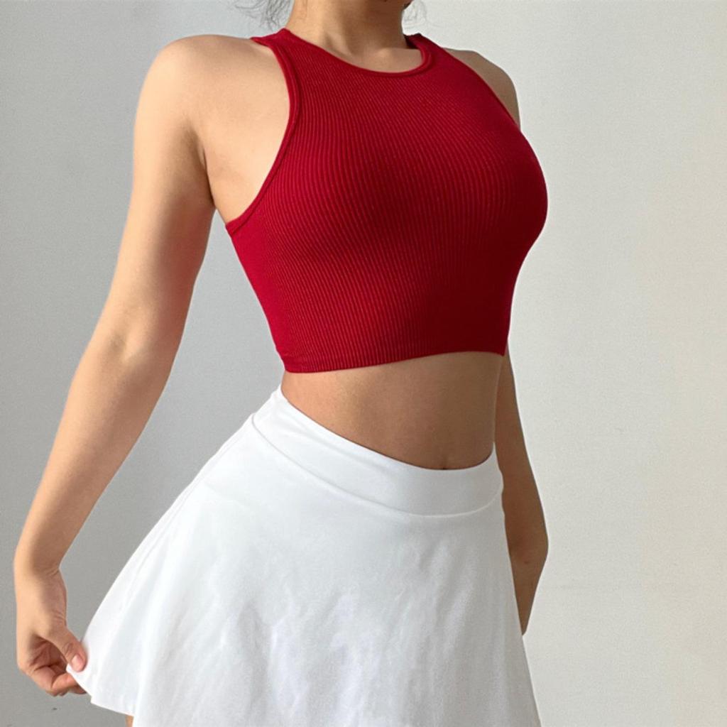 Στρογγυλή λαιμόκοψη με λουράκια Crop Tops Γυναικείες καλοκαιρινές μονόχρωμες καμίσλες γιόγκα μονόχρωμες αθλητικές σωληνώσεις Γυναικεία αμάνικα Cropped Y2K Ρούχα για κορίτσια
