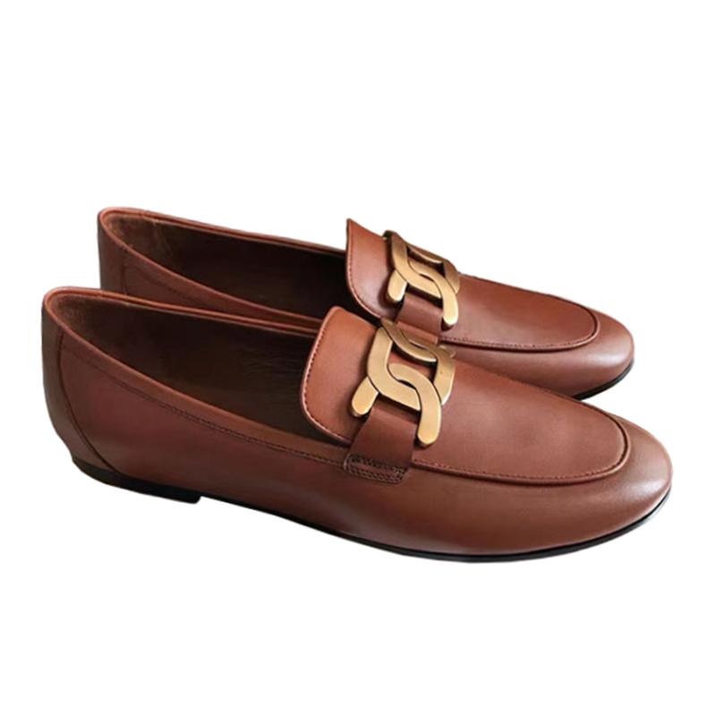 Single Shoes Autumn Buckle British Style Small Leather Shoes Women Retro One Pedal Flat Loafers