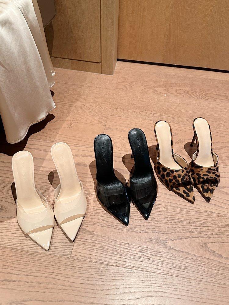 

Летние новые туфли с открытым носком, острым носком, леопардовым принтом, из замши, шлепанцы на одном ремешке, женская летняя сексуальная женская обувь, босоножки на высоком каблуке-шпильке 39 телесный