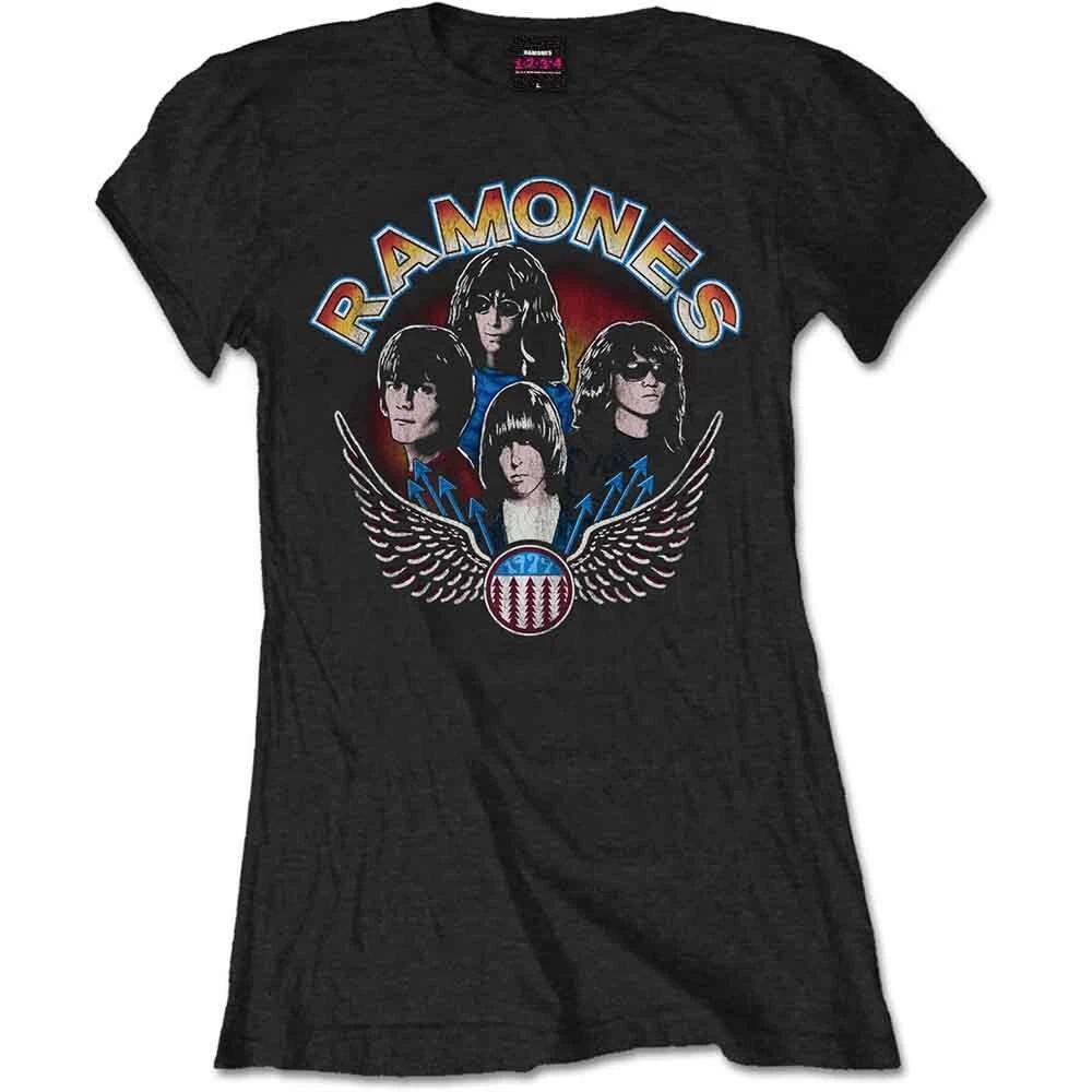 Rockoff Trade Women s Ramones Vintage Wings T-Shirt, Black, (Size:Womens: 12) S