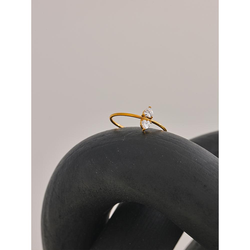 Yhpup Stainless Steel Zircon Ring Women Fashion 18k Gold Plated Jewelry Exquisite Metal Thin Ring For Women