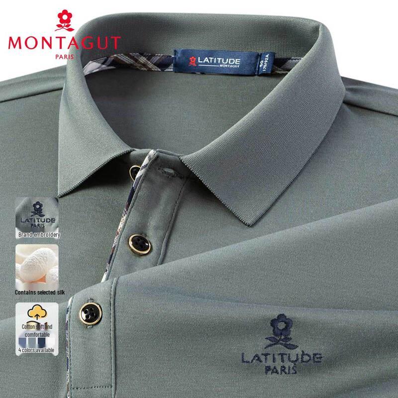 MONTAGUT Men s Silk Blend Long Sleeve Polo T-Shirt 48