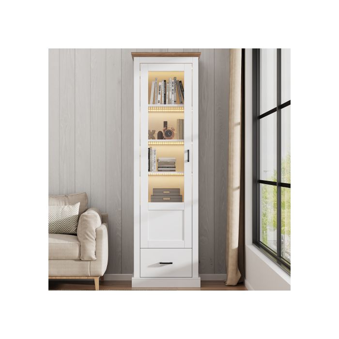 Vitrine Moderne - MUVOE - 178 Cm - Éclairage LED - 5 Compartiments - Bois Naturel