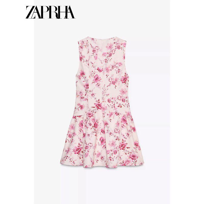 Zaprha 2025 New Style Pink Poplin Flower Print Age-Reducing Jumpsuit Dress Slim Looking 2542026