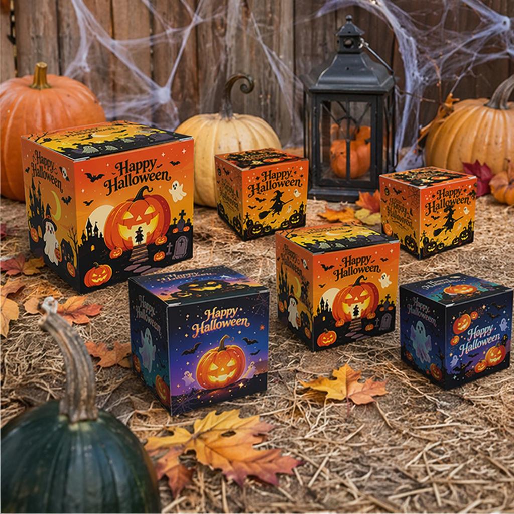 Halloween Paper Gift Boxes Large Capacity Halloween Candy Treat Boxes for Holiday Treat Cookie Goodie Snack Packaging
