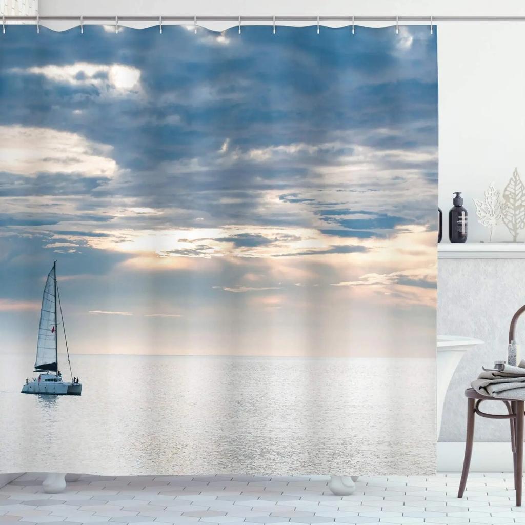 Seaside Ocean Shower Curtain Summer Beach Water Palm Tree Hawaii Landscape Fabric Bathroom Decor Curtains with Hooks Blue Green