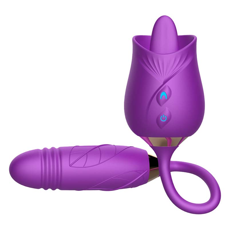 10 Frequencies Double Head Rose Toy Vibrator w/ Thrusting Dildo