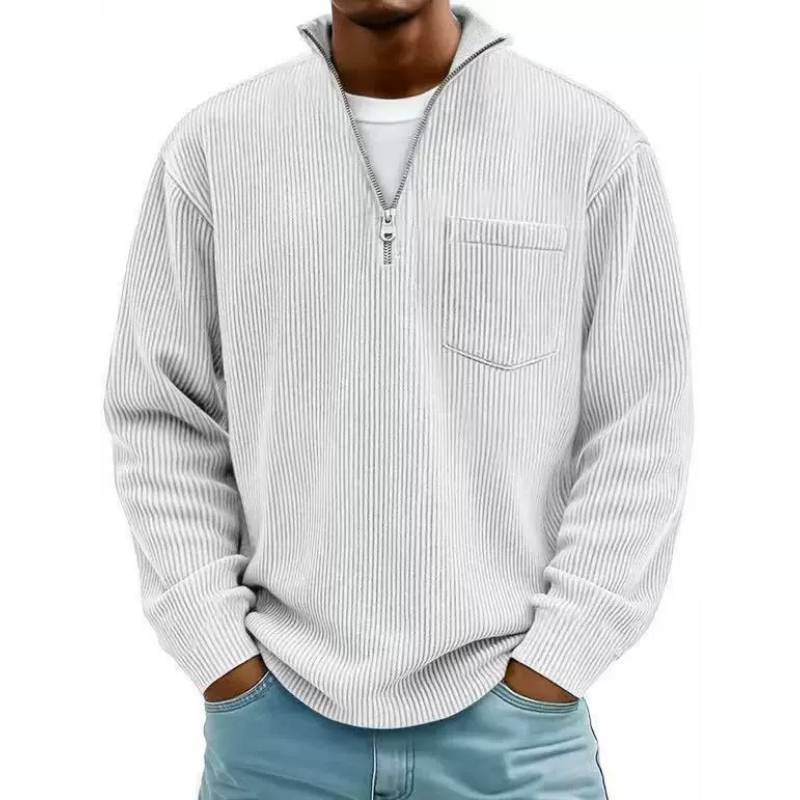 Felpa con cappuccio in velluto a coste stile urbano con cerniera da uomo per l'autunno, abbigliamento casual