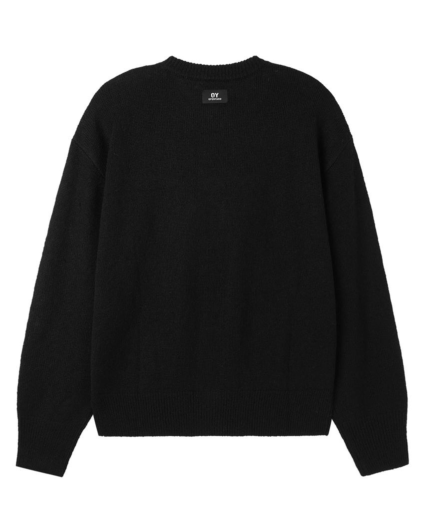 Openyard(Oy) Flower Corsage Zip Up Knit Cardigan - Black