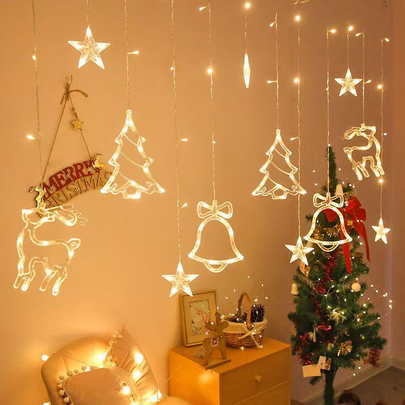Starry Christmas Curtain String Lights with Battery for Bedroom and Courtyard Decoration Plug-in (220v)