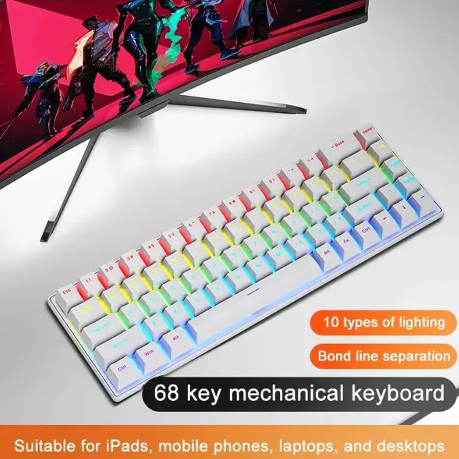 

K68 Wired Mechanical Keyboard 10Kinds of Colorful Lighting Gaming and Office For Microsoft Windows and Apple IOS System blue switch білий