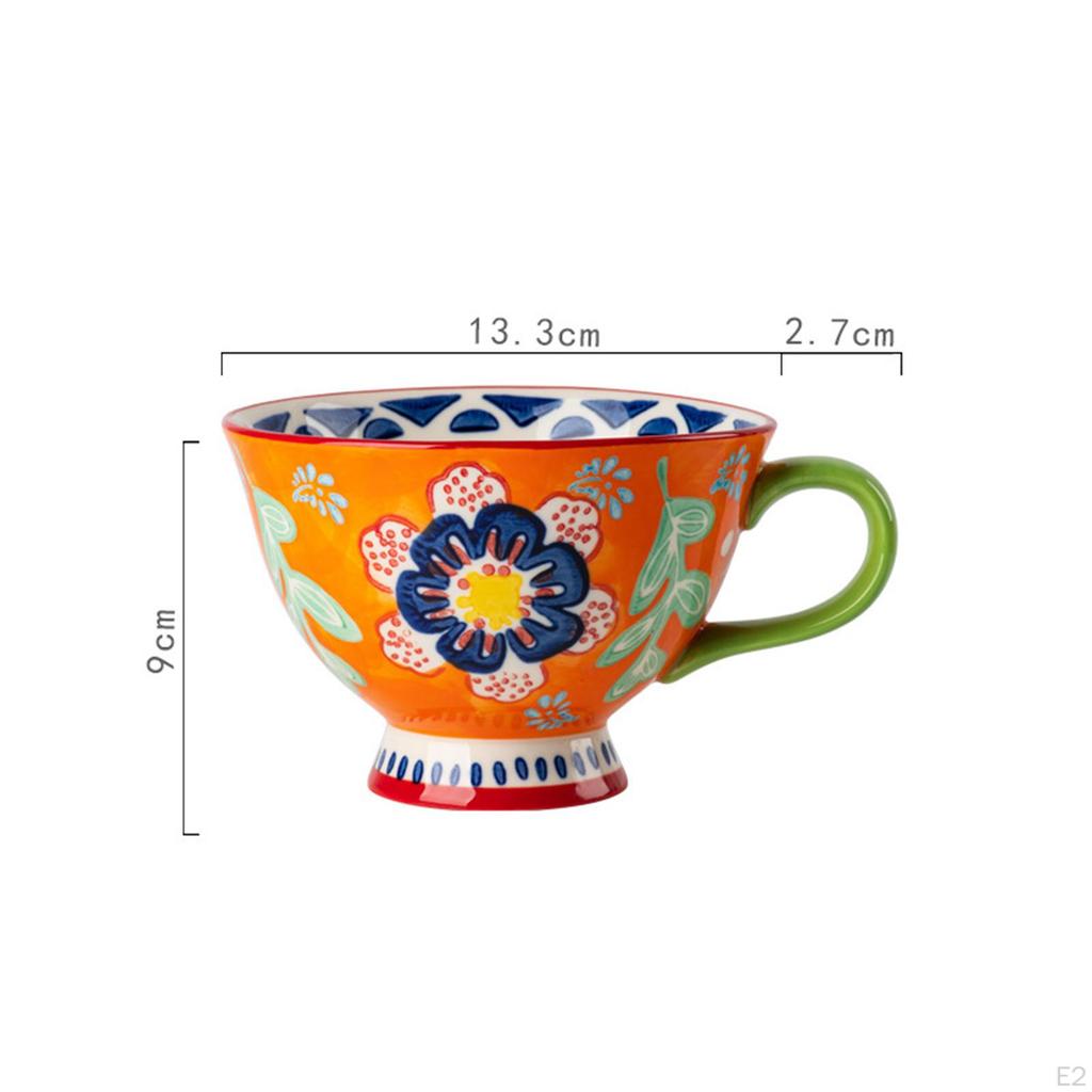 Ceramic Cup, Creative Tea Cups Birthday Gifts Retro Hand Painted Floral Pattern 420 Mug for